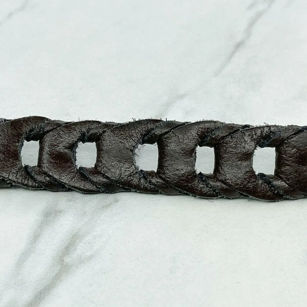Vintage Brown Woven Leather Belt Silver Buckle Medium (M) ✨